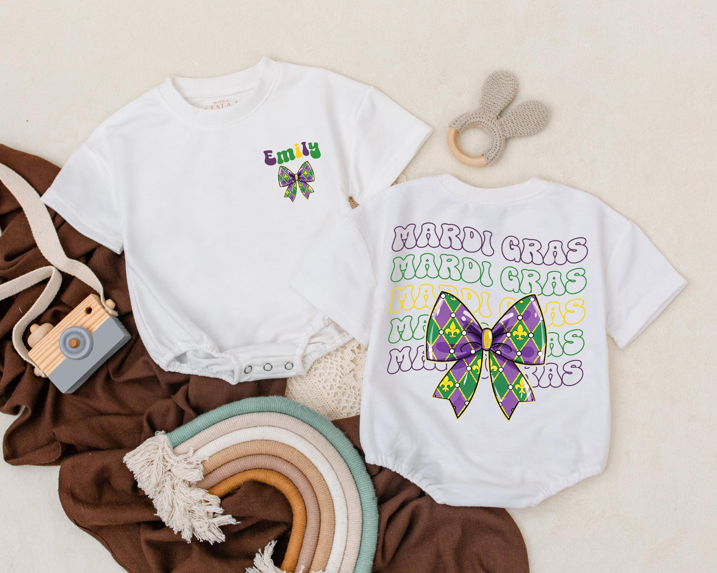 Custom Mardi Gras Baby Romper Cute Sweatshirt Outfit Unisex Shower Gift Newborn Clothing