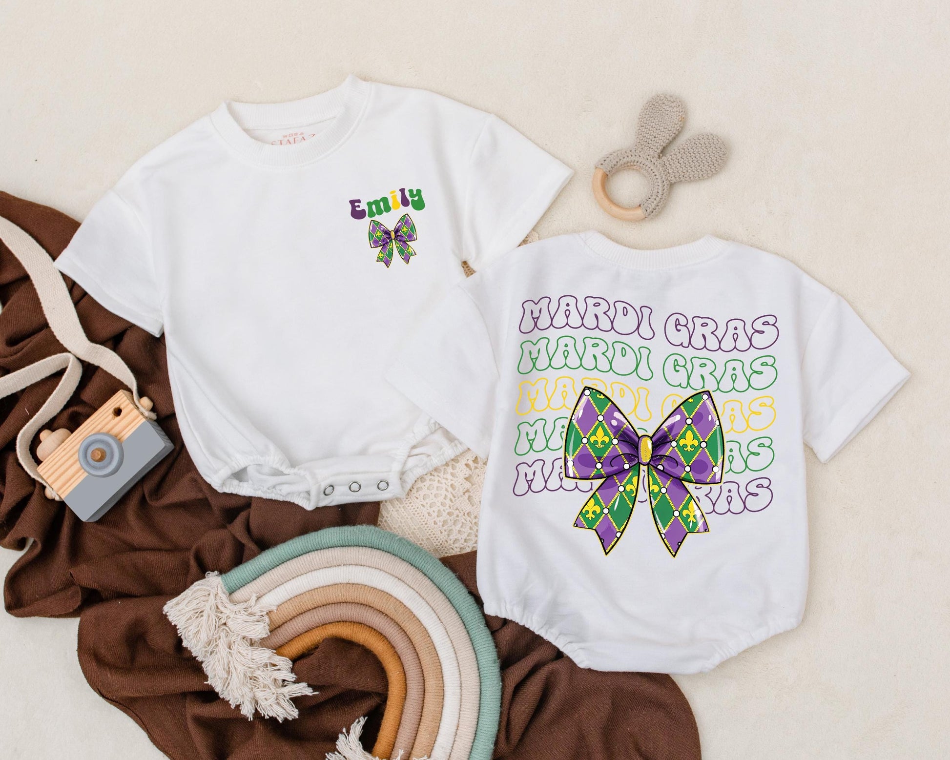 Custom Mardi Gras Baby Romper Cute Sweatshirt Outfit Unisex Shower Gift Newborn Clothing