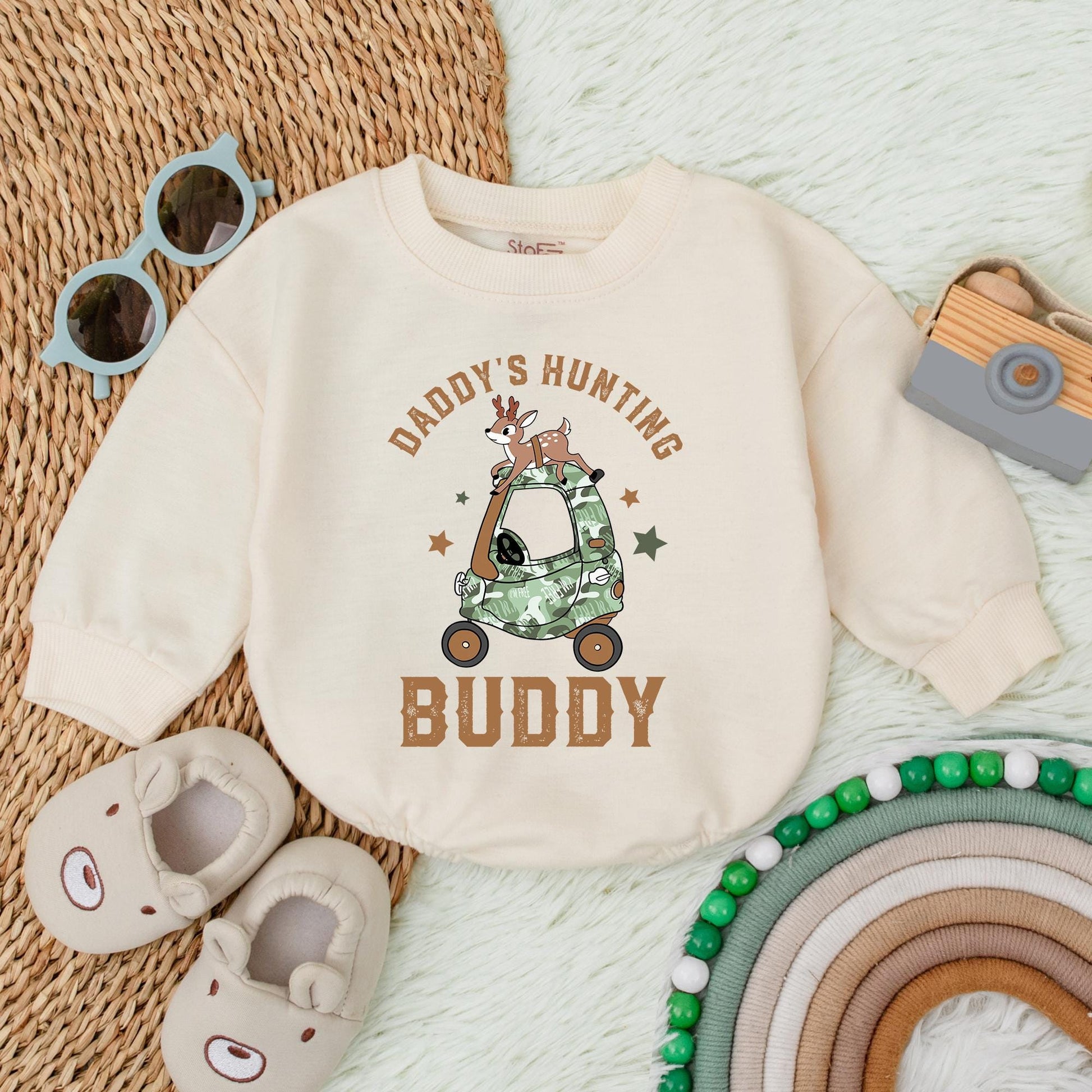 Daddy's Little Hunting Buddy Romper Baby Boy Bodysuit Perfect for Outdoors & Baby Shower Gifts