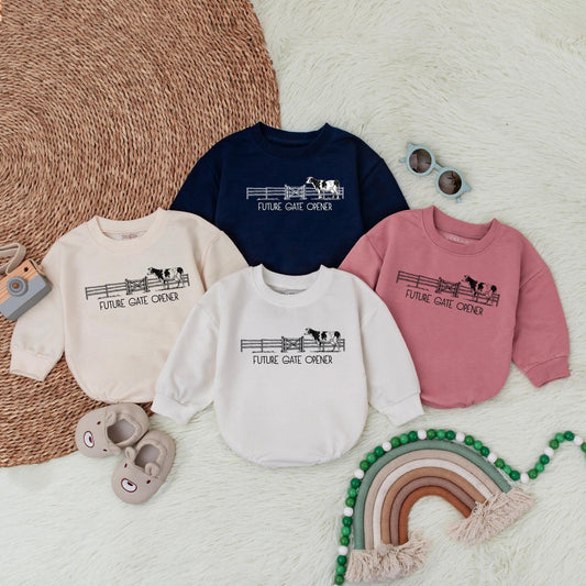 Future Gate Opener Country Baby Romper Pregnancy Announcement Cattle Farmer Boy Bodysuit Baby Shower Gift