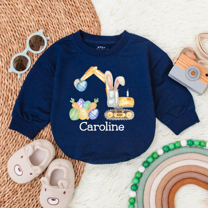 Personalized Easter Bunny Truck Romper Baby Girl My First Easter Bodysuit Eggs-cavator Shower Gift Infant Clothes Cute Bunny Truck Design