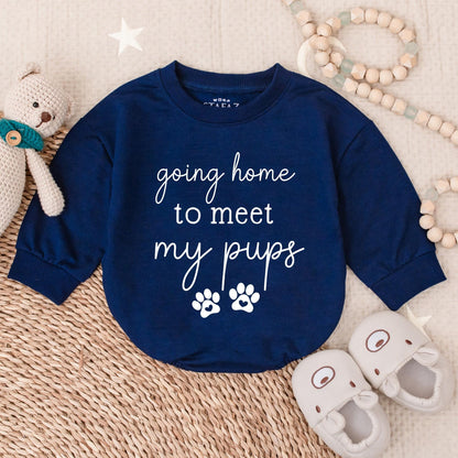 Going Home to Meet My Pups Baby Bodysuit – Personalized Newborn Outfit – Cute Dog-Themed Baby Bodysuit – Perfect for Dog-Lovers and New Parents
