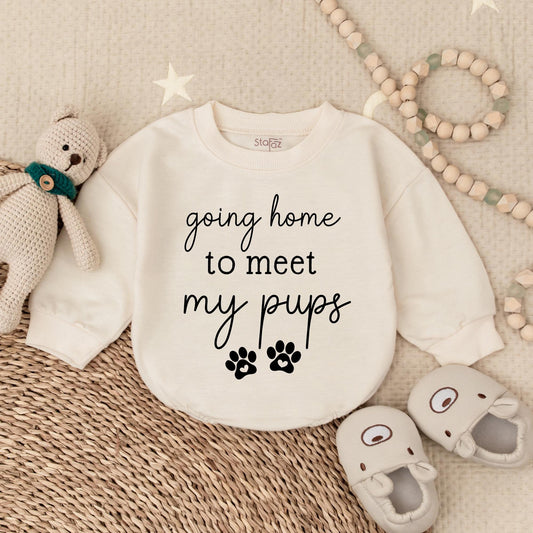 Going Home to Meet My Pups Baby Bodysuit – Personalized Newborn Outfit – Cute Dog-Themed Baby Bodysuit – Perfect for Dog-Lovers and New Parents
