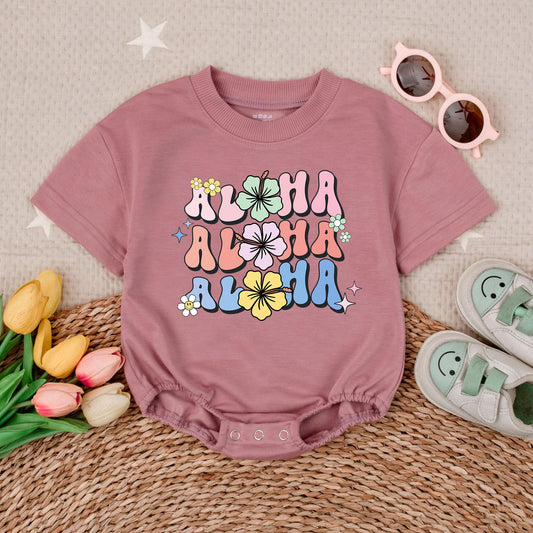Aloha Aloha Hibiscus Flower Baby Girl Romper Hawaiian Summer Beach Vacation Outfit Sweet Boho Style