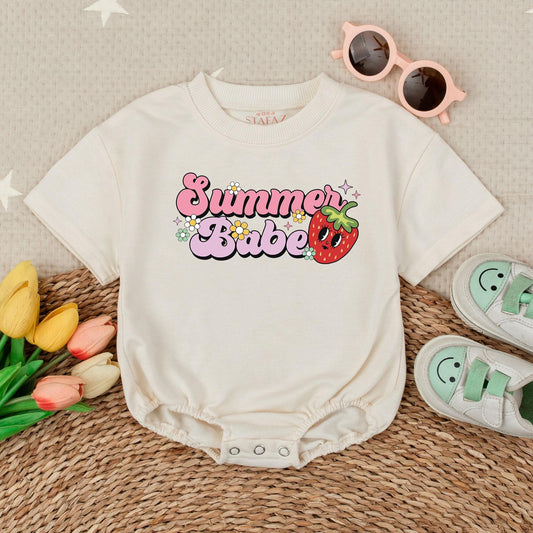 Summer Babe Bubble Romper Baby Girl Hawaiian Vacation Beach Outfit Cotton Comfortable Adorable Retro Floral Design Cute Summer Clothes