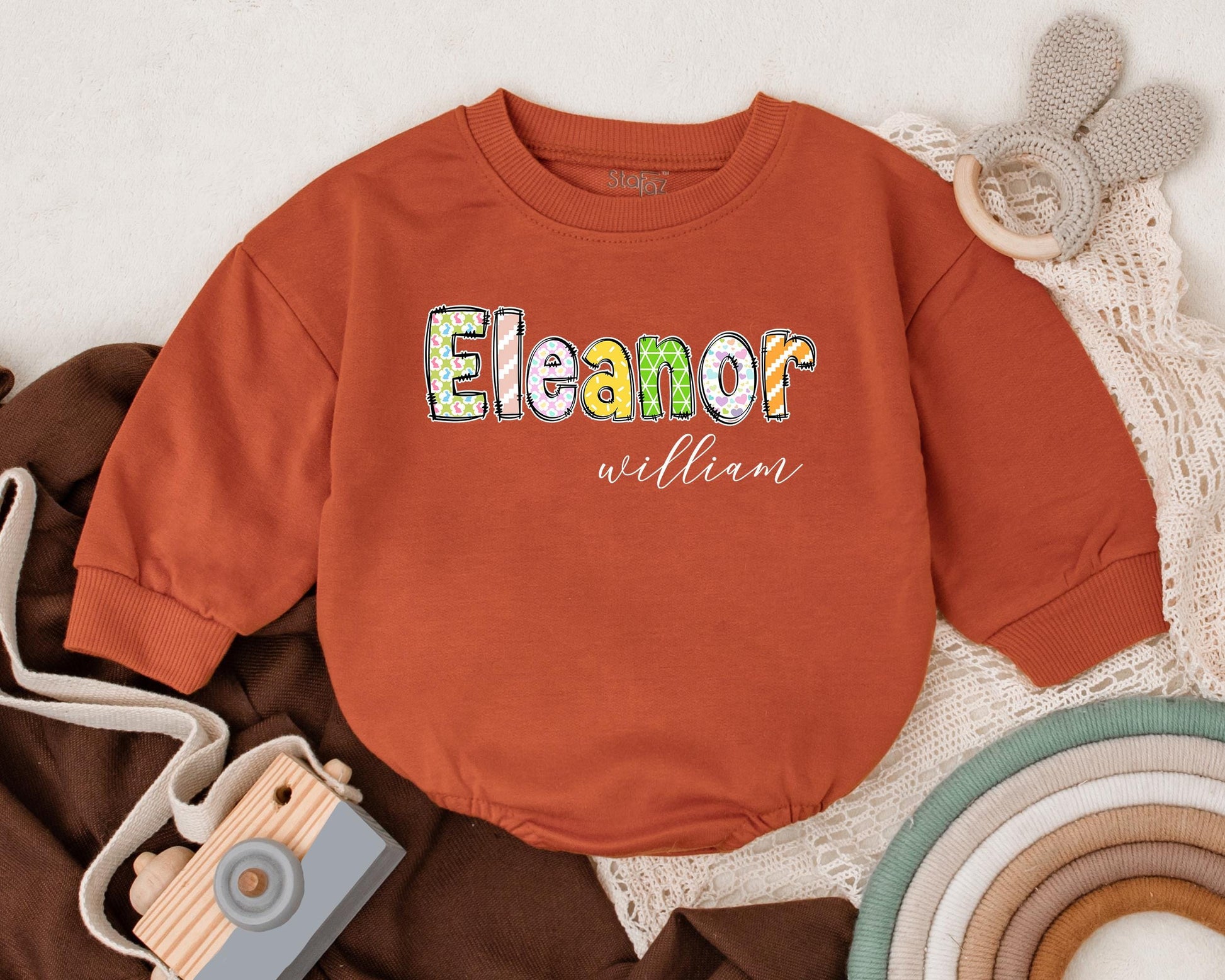 Custom Name First Easter Baby Romper - Adorable Bunny Design for Baby Boy or Girl - Personalized Spring Bodysuit - Baby Shower Gift (138 chars)