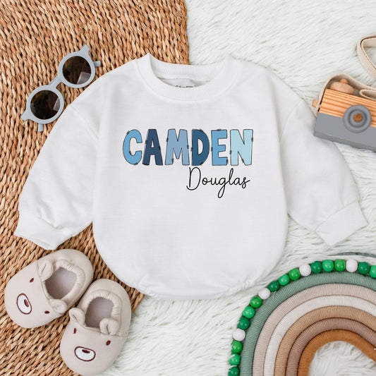 Personalized Baby Boy Name Bubble Romper Oversized Bodysuit Infant Toddler Shower Gift Birthday Outfit Soft Comfortable One-Piece Tee