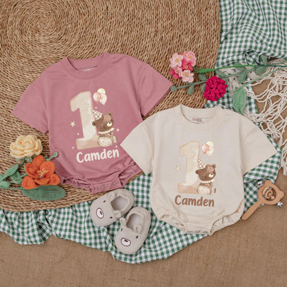 Personalized Beary First Birthday Baby Romper Bodysuit One Year Old Outfit Sweet One Bear Birthday Party Animal Celebration Clothes