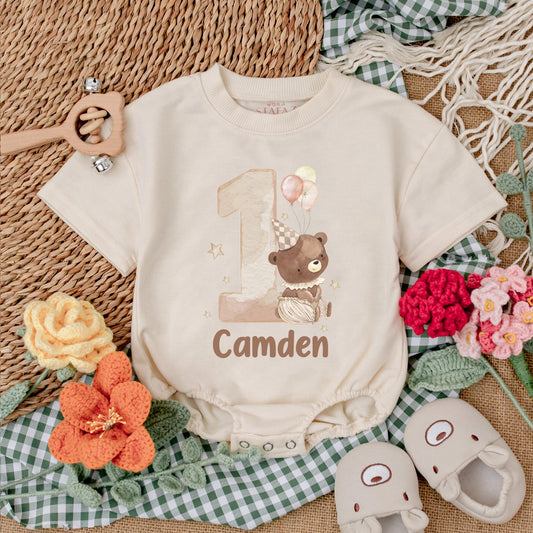 Personalized Beary First Birthday Baby Romper Bodysuit One Year Old Outfit Sweet One Bear Birthday Party Animal Celebration Clothes
