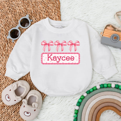 Custom Bow Name Baby Romper - Personalized Bubble Bodysuit for Baby Girl's Birthday or Christmas Gift - Soft & Comfy
