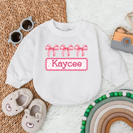 Custom Bow Name Baby Romper - Personalized Bubble Bodysuit for Baby Girl's Birthday or Christmas Gift - Soft & Comfy