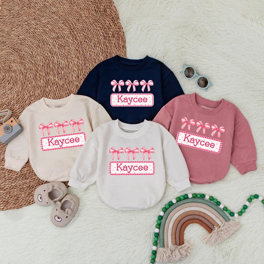 Custom Bow Name Baby Romper - Personalized Bubble Bodysuit for Baby Girl's Birthday or Christmas Gift - Soft & Comfy