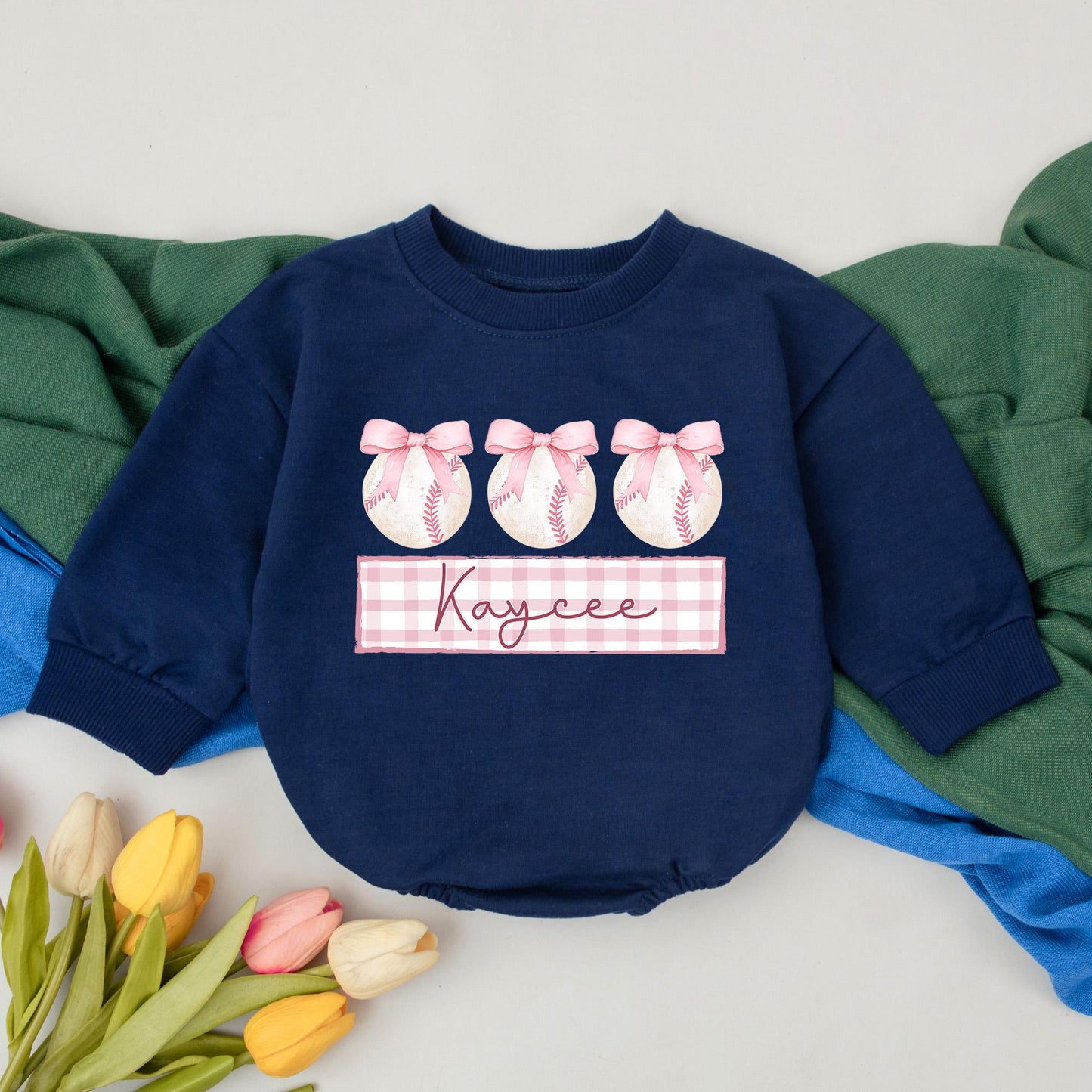 Personalized Baseball Girl Romper - Custom Name Game Day Outfit for Baby Girl - Baseball Birthday, Bubble Romper, Newborn Gift