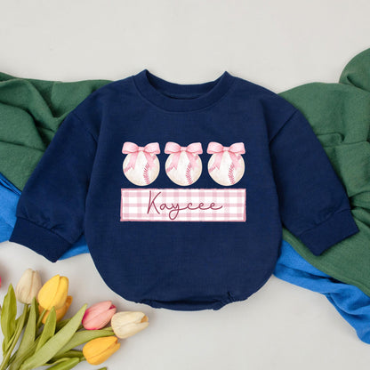 Personalized Baseball Girl Romper - Custom Name Game Day Outfit for Baby Girl - Baseball Birthday, Bubble Romper, Newborn Gift