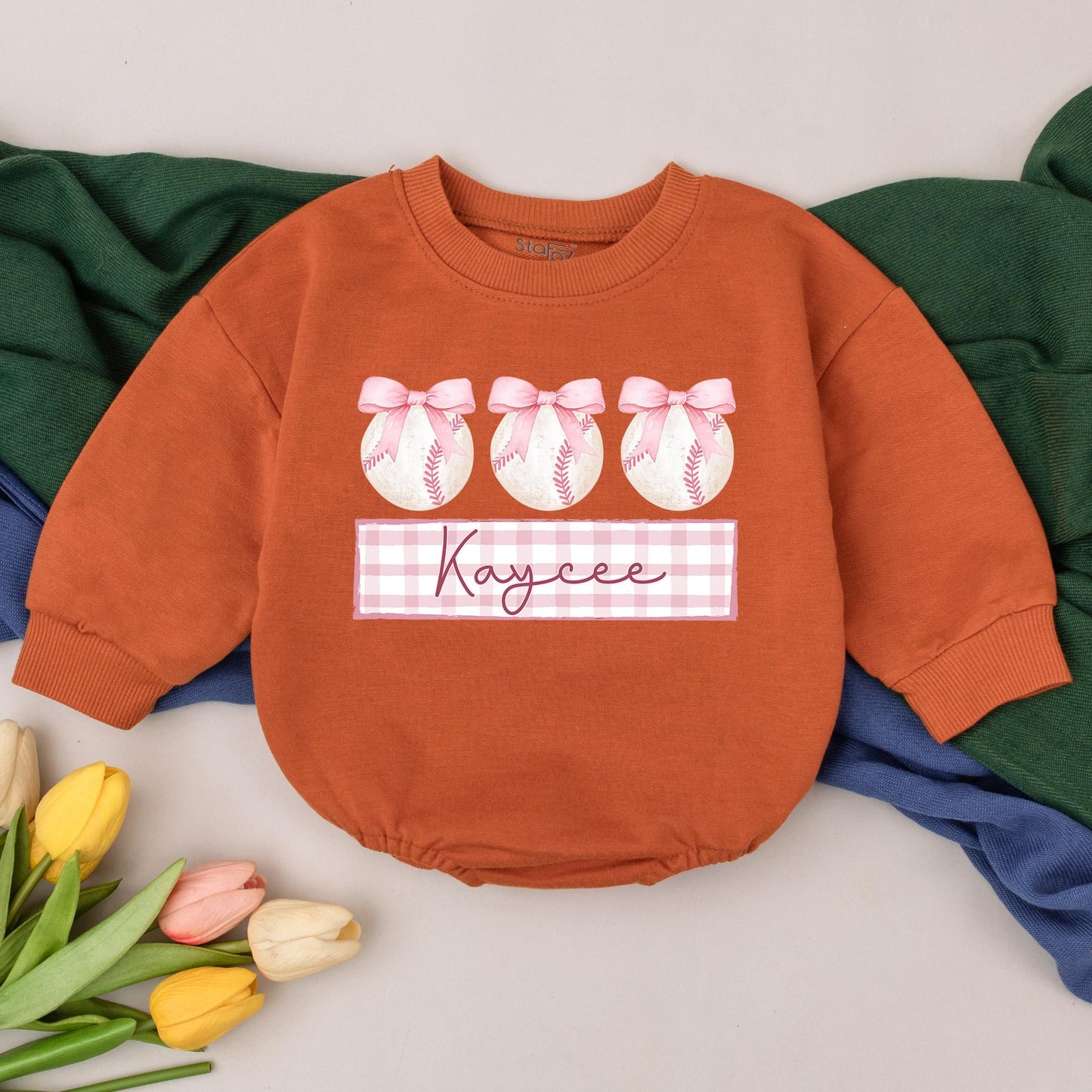 Personalized Baseball Girl Romper - Custom Name Game Day Outfit for Baby Girl - Baseball Birthday, Bubble Romper, Newborn Gift