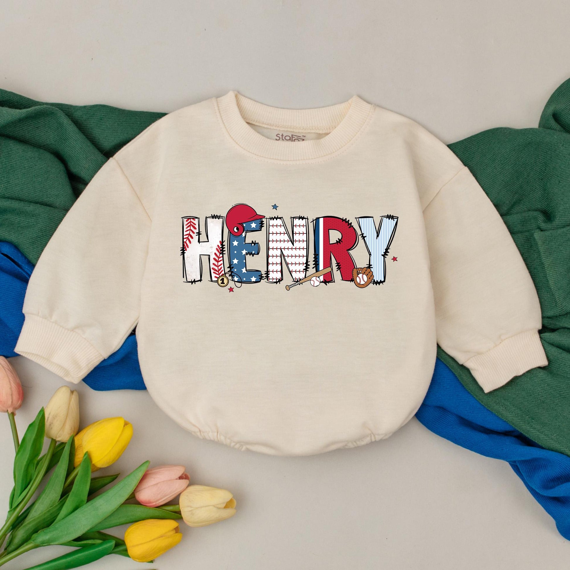 Personalized Name Baseball Bubble Romper for Baby Boys Game Day Season Bodysuit Outfit Newborn Shower Gift First Birthday Celebration