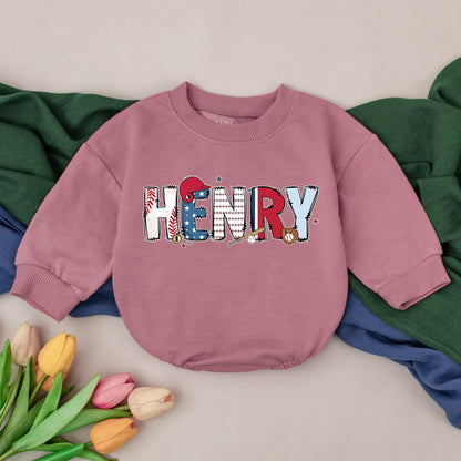 Personalized Name Baseball Bubble Romper for Baby Boys Game Day Season Bodysuit Outfit Newborn Shower Gift First Birthday Celebration