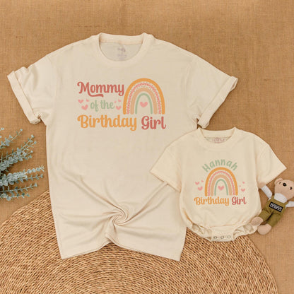 Boho Rainbow Birthday Girl Family Matching Shirt First Birthday Girl Outfit Mama of Birthday Girl Mommy and Me Gift