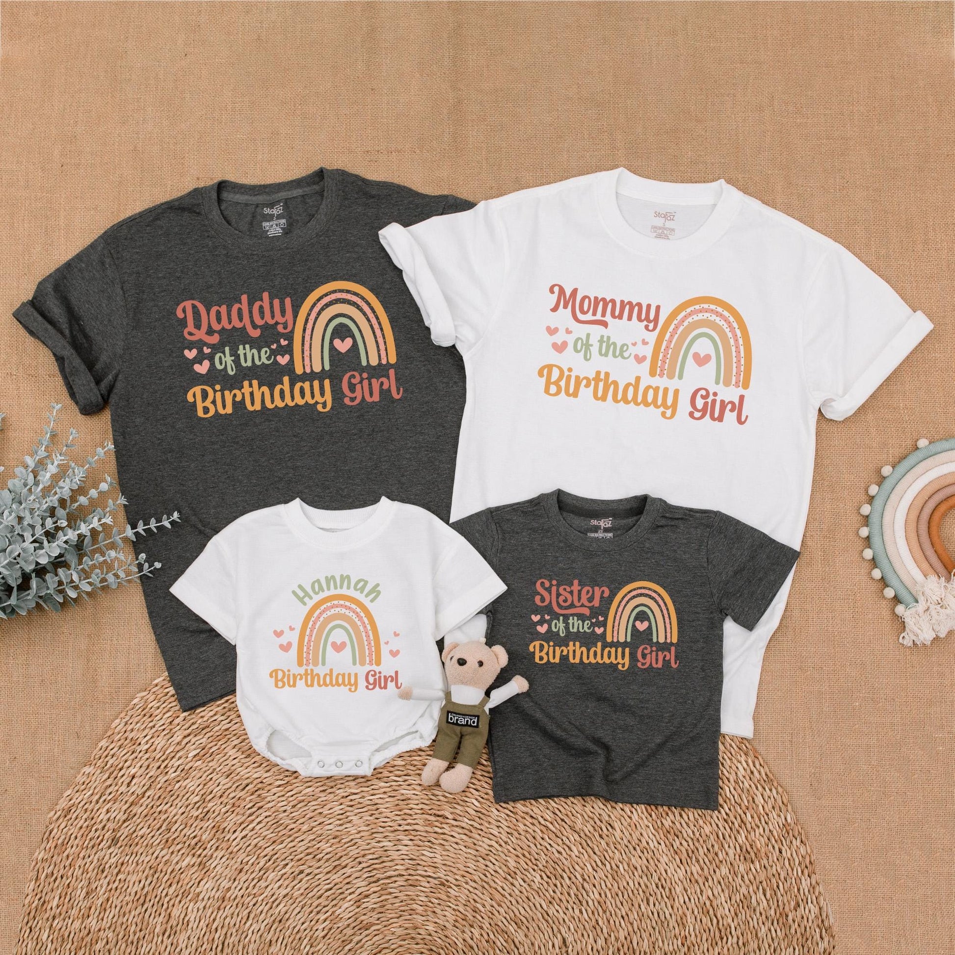Boho Rainbow Birthday Girl Family Matching Shirt First Birthday Girl Outfit Mama of Birthday Girl Mommy and Me Gift