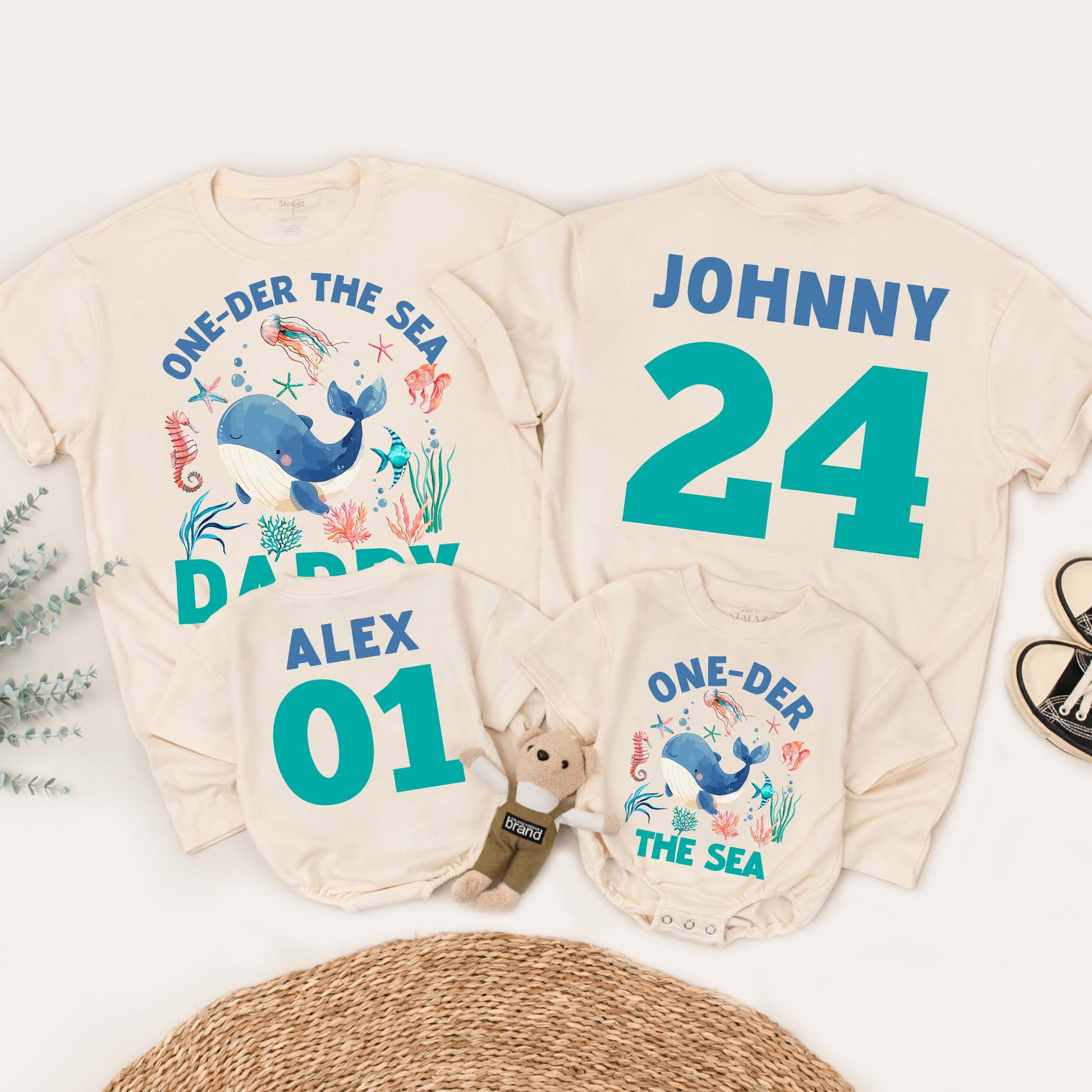 Oneder The Sea Boy 1st Birthday Shirt - Whale Ocean Animals Outfit