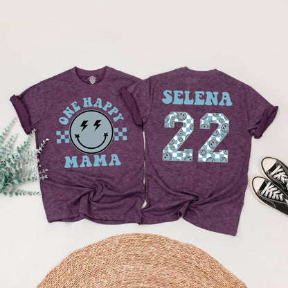 One Happy Dude 1st Birthday Outfit Matching Family Shirts Smiley Face Baby Boy Tee Muted Blue Lightning Bolt Eyes Cheerful Toddler Bodysuit Set