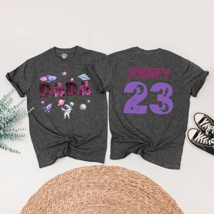 Personalized Space Birthday Family Matching T-Shirt, First Trip Around the Sun, Boy's 1st Birthday, Rocket & Planets, Custom Names Ages, Astronaut Tee