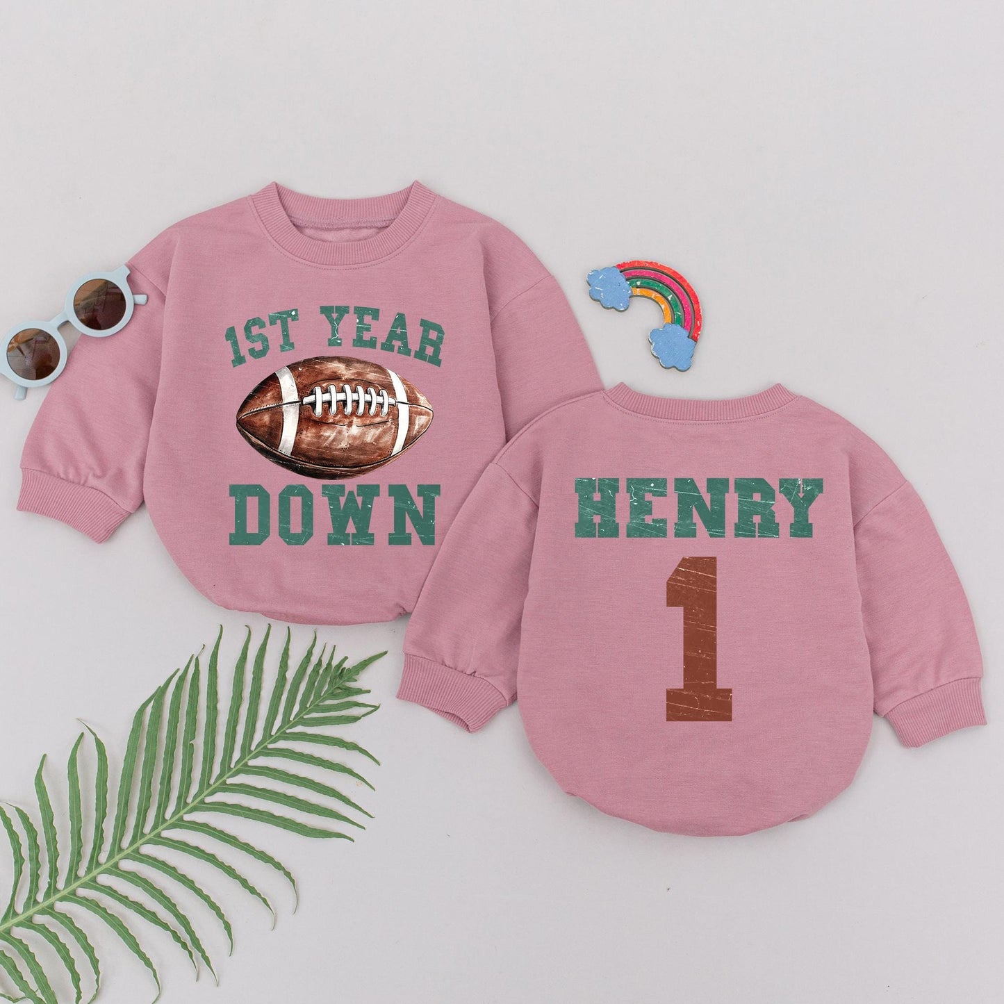 First Year Down Birthday Romper for Baby Boys, Football 1st Birthday Outfit, Newborn Bodysuit, Sports Party Clothes