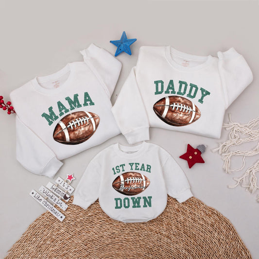 Custom Football First Birthday Boy "1st Year Down" Benjamin Shirt Daddy Mama Family Crew Party
