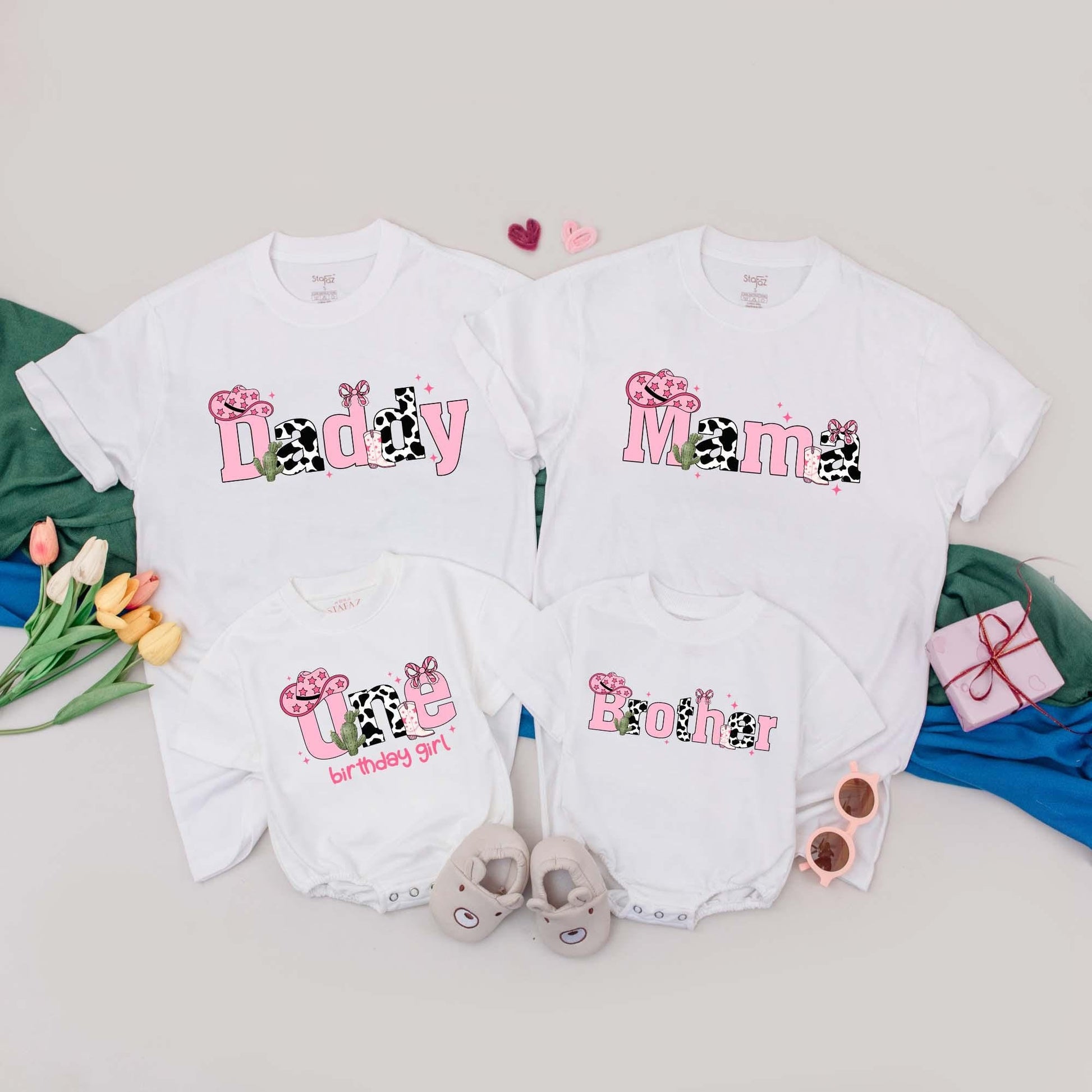 Personalized First Rodeo Birthday T-Shirt Cute Cowgirl Baby Girl Outfit Wild West Western Party Gift Toddler Mom Matching Family