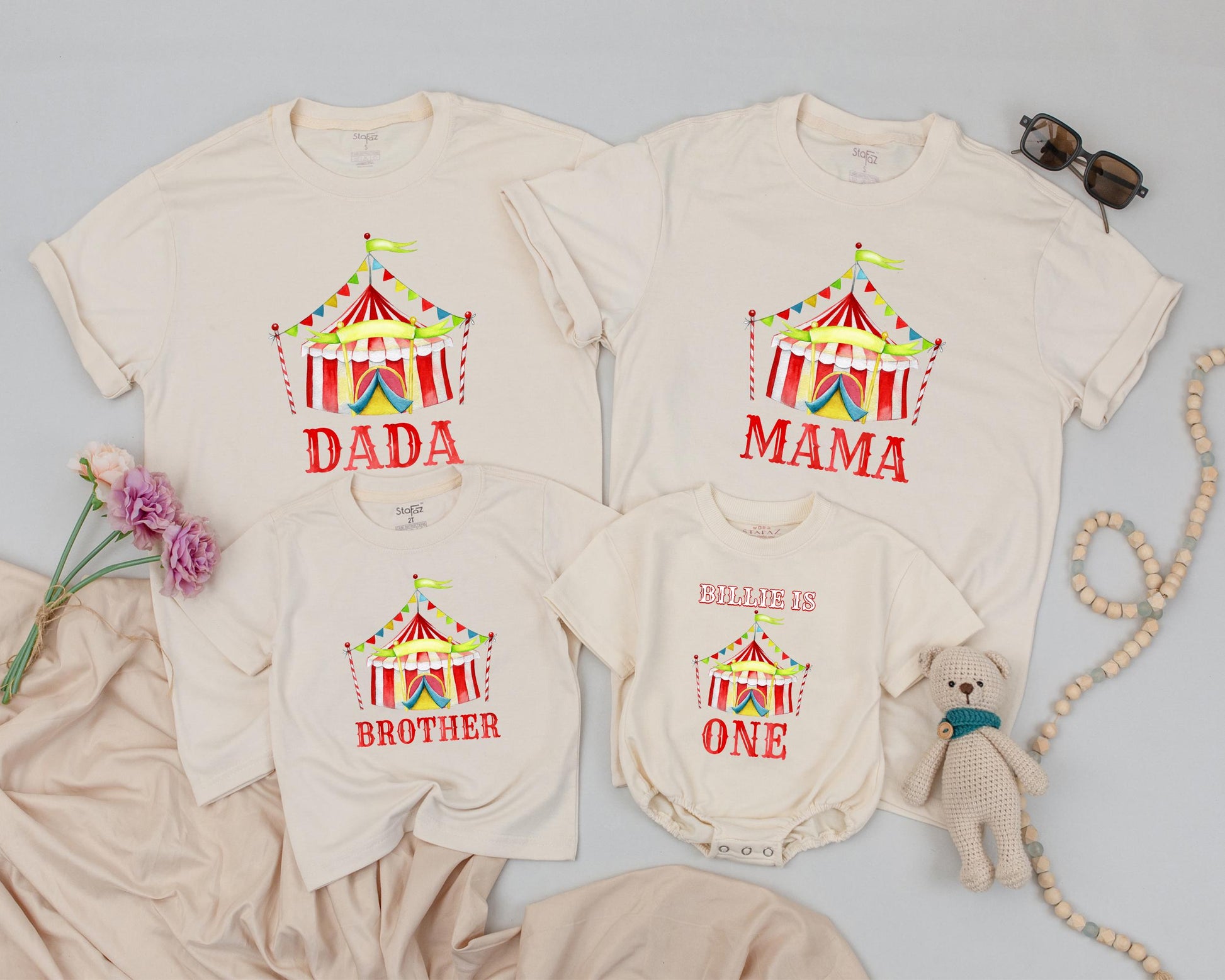 Circus Birthday Shirts Matching Family Outfits Baby's First Birthday Carnival Crew Brother Dada Mama