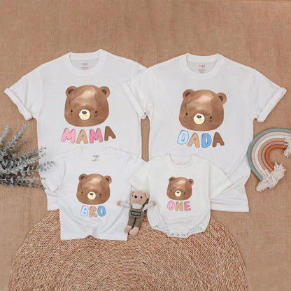 Beary First Birthday Matching Family Shirts, Mama, Dada, Bro, One Outfit, Baby Girl or Boy Birthday Bear Shirt, 1st Birthday Party Clothes, Cute Photo (138 chars)