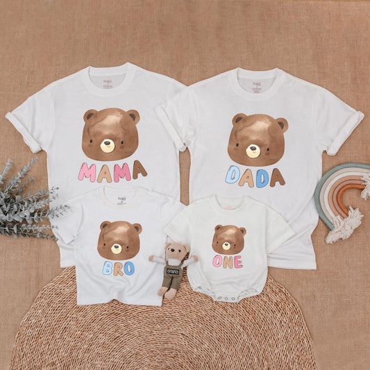 Beary First Birthday Matching Family Shirts, Mama, Dada, Bro, One Outfit, Baby Girl or Boy Birthday Bear Shirt, 1st Birthday Party Clothes, Cute Photo (138 chars)
