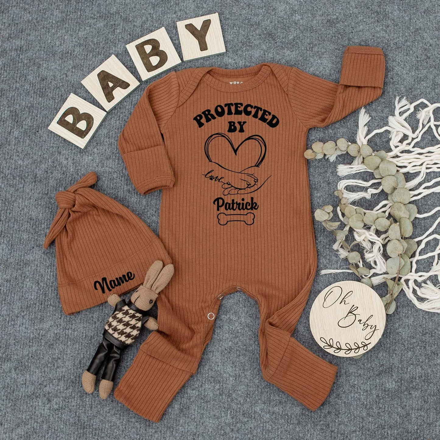 Protected By Dog Bodysuit Cute Baby Clothes Personalized Coming Soon Baby Shower Gift Newborn Outfit Boy Girl