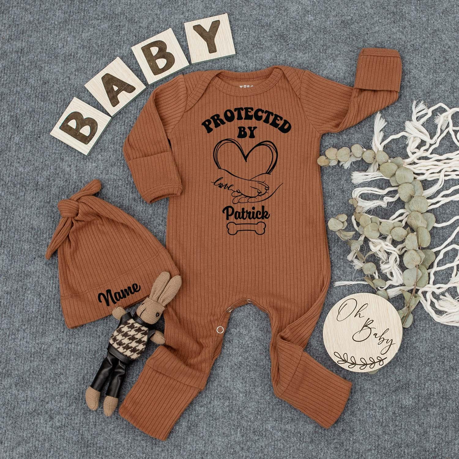 Protected By Dog Bodysuit Cute Baby Clothes Personalized Coming Soon Baby Shower Gift Newborn Outfit Boy Girl