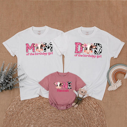 Matching Cow Print Birthday Shirts for Girls: MOM, DAD, SIS, ONE Farm Birthday Girl Outfit - Western Theme, Baby Girl First Birthday