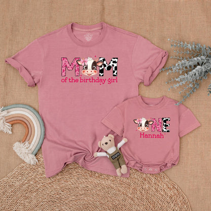 Matching Cow Print Birthday Shirts for Girls: MOM, DAD, SIS, ONE Farm Birthday Girl Outfit - Western Theme, Baby Girl First Birthday