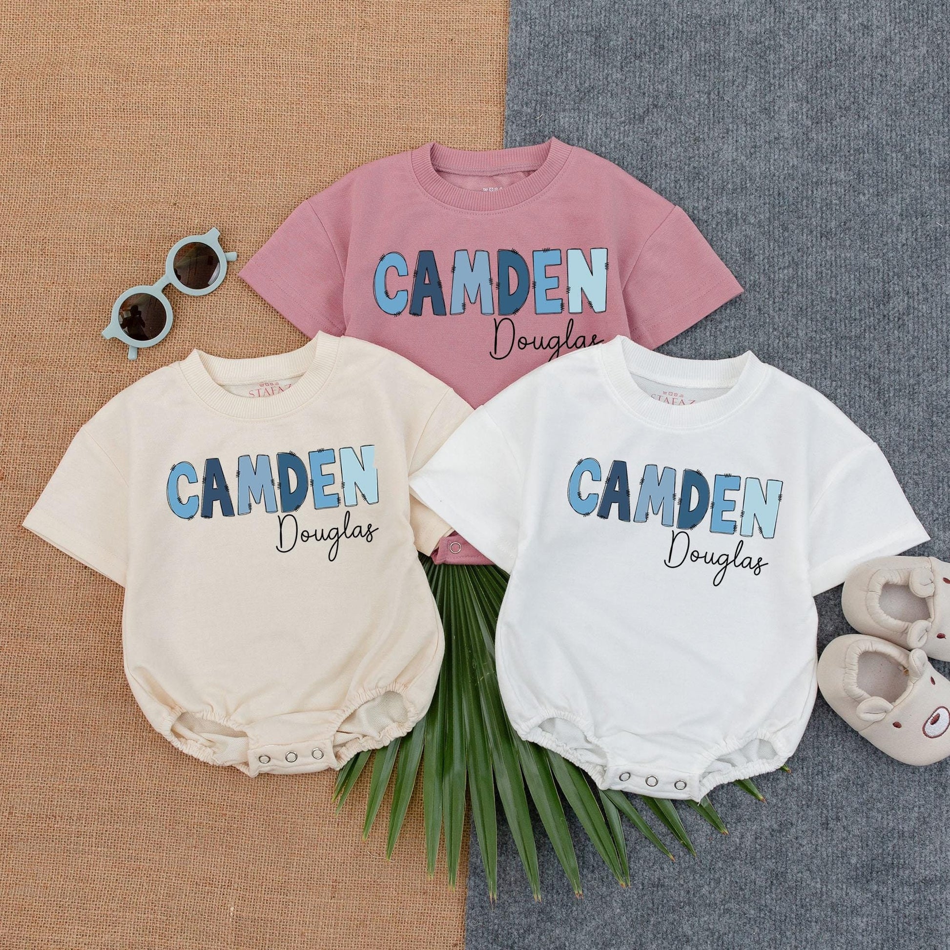 Personalized Name Boy Bubble Romper Sweatshirt Bodysuit, a soft comfortable Baby Shower Gift, perfect for Baby's First Birthday and Christmas