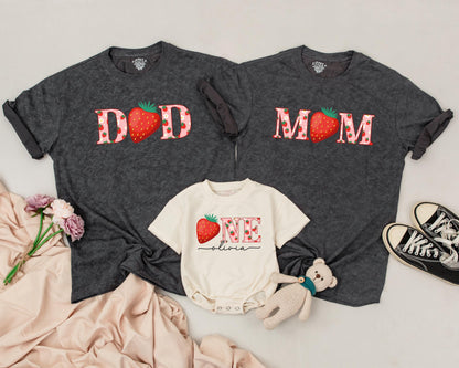 Matching Berry First Birthday Family Shirts – Sweet One Outfit, Strawberry Party Tees for Mom, Dad, Brother & Baby Olivia