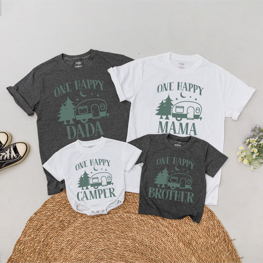 Personalized Happy Camper Family Matching T-Shirt Camping 1st Birthday Outfit Mommy and Me Tees