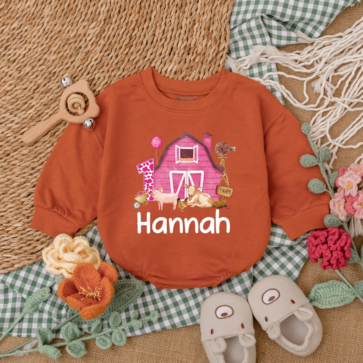 Personalized Pink Farm Birthday Romper Adorable Baby Girl Farm Animals Outfit First Birthday Clothes Cotton Soft and Comfortable Toddler Gift