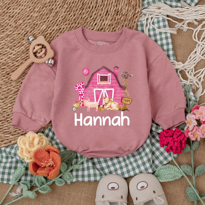 Personalized Pink Farm Birthday Romper Adorable Baby Girl Farm Animals Outfit First Birthday Clothes Cotton Soft and Comfortable Toddler Gift