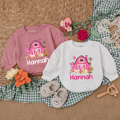 Personalized Pink Farm Birthday Romper Adorable Baby Girl Farm Animals Outfit First Birthday Clothes Cotton Soft and Comfortable Toddler Gift