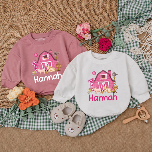 Personalized Pink Farm Birthday Romper Adorable Baby Girl Farm Animals Outfit First Birthday Clothes Cotton Soft and Comfortable Toddler Gift
