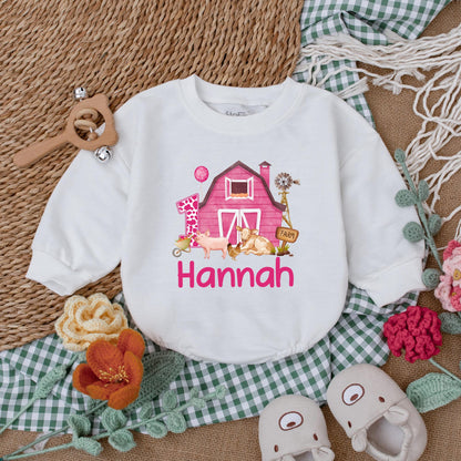 Personalized Pink Farm Birthday Romper Adorable Baby Girl Farm Animals Outfit First Birthday Clothes Cotton Soft and Comfortable Toddler Gift