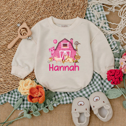 Personalized Pink Farm Birthday Romper Adorable Baby Girl Farm Animals Outfit First Birthday Clothes Cotton Soft and Comfortable Toddler Gift