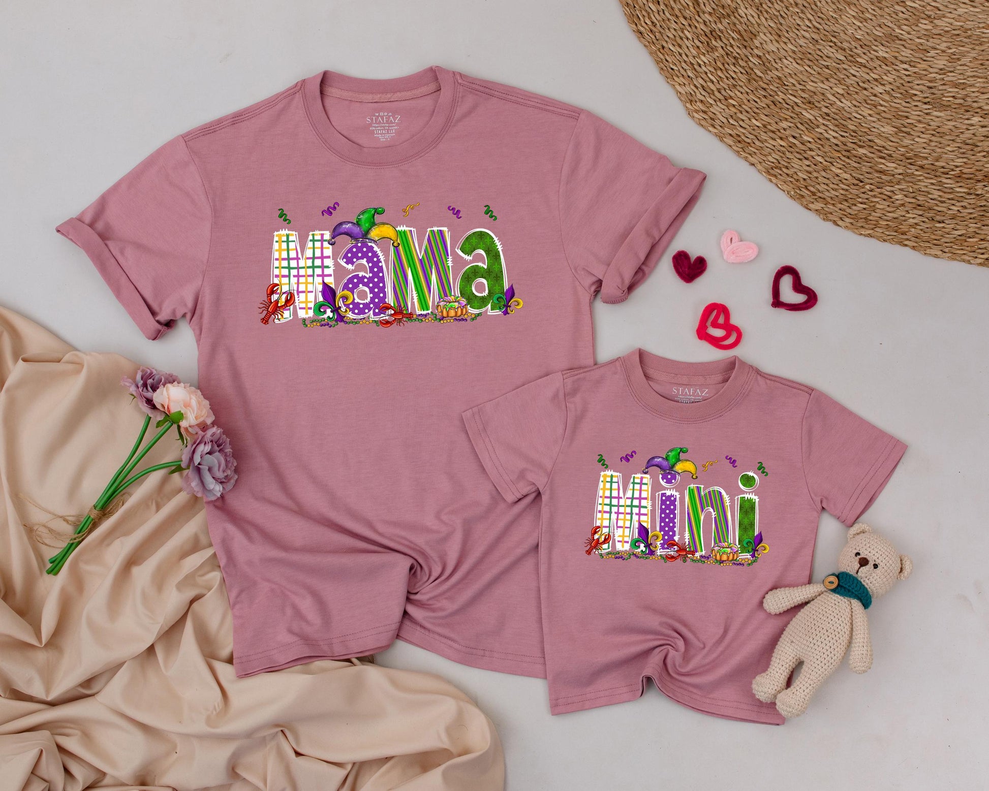 Matching Mama & Mini Mardi Gras Shirts: Personalized Fun for Mom & Girl! Festive Purple, Green & Gold Designs, Carnival Party Outfit