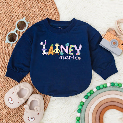 Personalized Bunny Bubble Romper for Baby Girl First Easter Outfit Newborn Infant Bodysuit