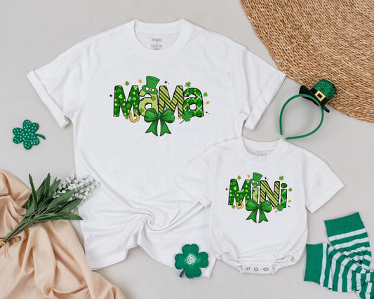 Matching Mama & Mini St. Patrick's Day Shirts, Personalized Family Lucky Outfits, Irish Shamrock & Gold Design, Baby Girl, Toddler