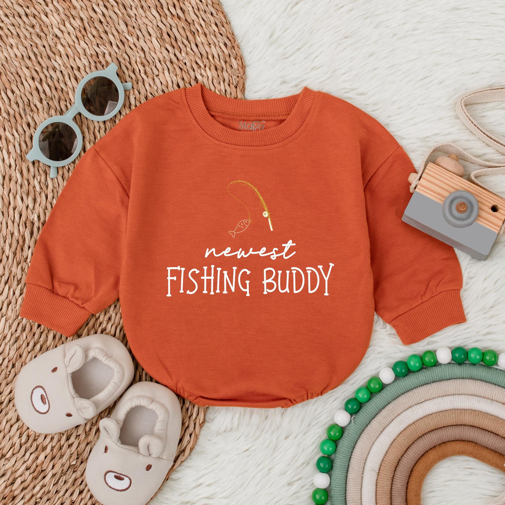 Daddy's Fishing Buddy Bubble Romper - Cute Baby Shower Gift for Boy or Girl Infant Outfit - Fishing Theme Announcement Baby Clothes
