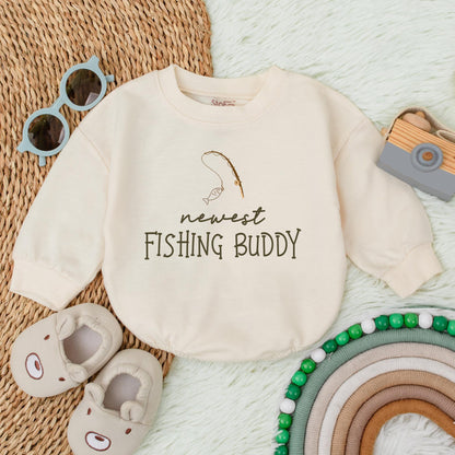 Daddy's Fishing Buddy Bubble Romper - Cute Baby Shower Gift for Boy or Girl Infant Outfit - Fishing Theme Announcement Baby Clothes